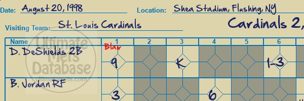 Ultimate Mets Database: Game of August 20, 1998 - Box Score